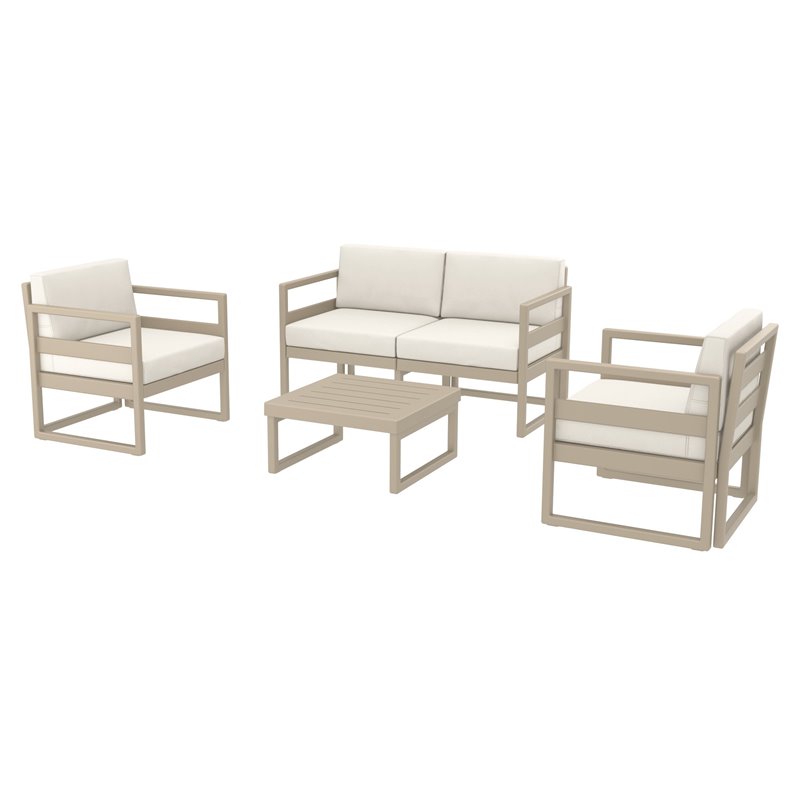 Mykonos 4 Person Taupe Lounge Set with Acrylic Fabric Natural Cushions