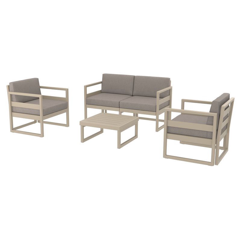 Mykonos 4 Person Taupe Lounge Set with Acrylic Fabric Taupe Cushions