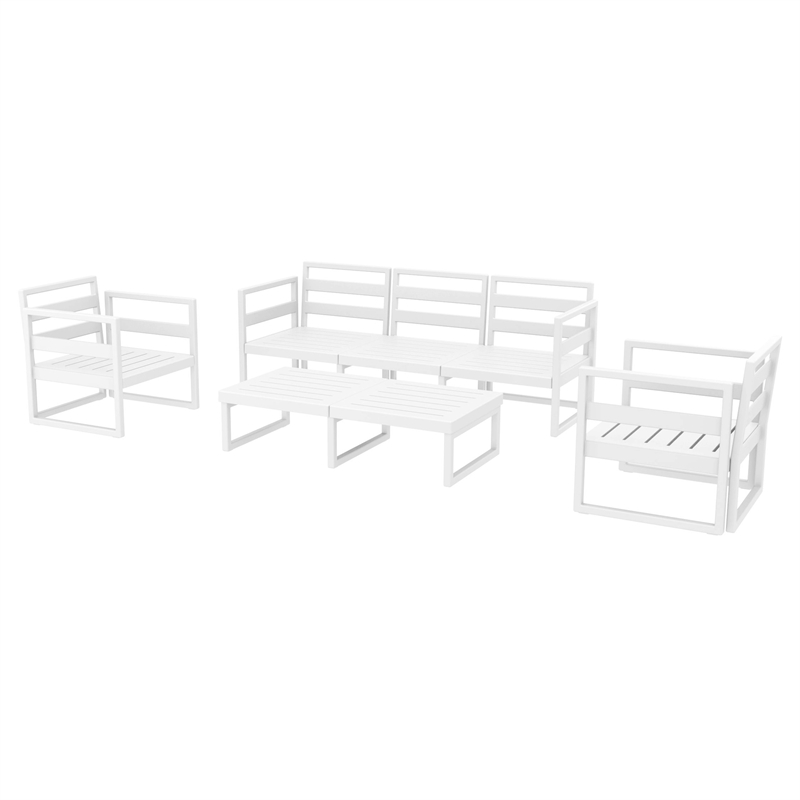 Mykonos 5 Person Lounge Set in White with Acrylic Fabric Natural Cushions