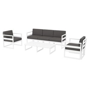 Mykonos 5 Person Lounge Set  White with Acrylic Fabric Charcoal Cushions