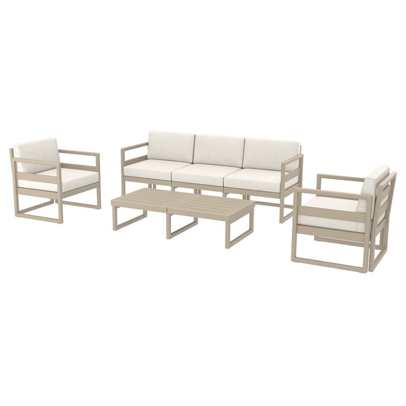 Mykonos 5 Person Lounge Set in Taupe with Acrylic Fabric Natural Cushions