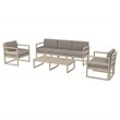 Mykonos 5 Person Lounge Set in Taupe with Acrylic Fabric Taupe Cushions