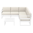 Mykonos Corner Sectional Lounge Set in White with Fabric Natural Cushions