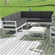 Mykonos Corner Sectional Lounge Set White with Acrylic Fabric Charcoal Cushions