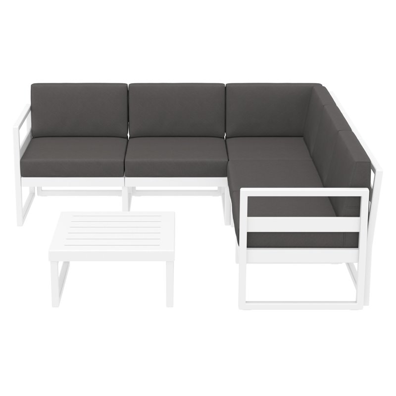Mykonos Corner Sectional Lounge Set White with Acrylic Fabric Charcoal Cushions