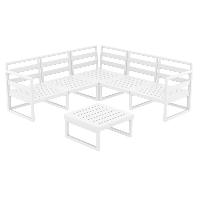 Mykonos Corner Sectional Lounge Set White with Acrylic Fabric Charcoal Cushions