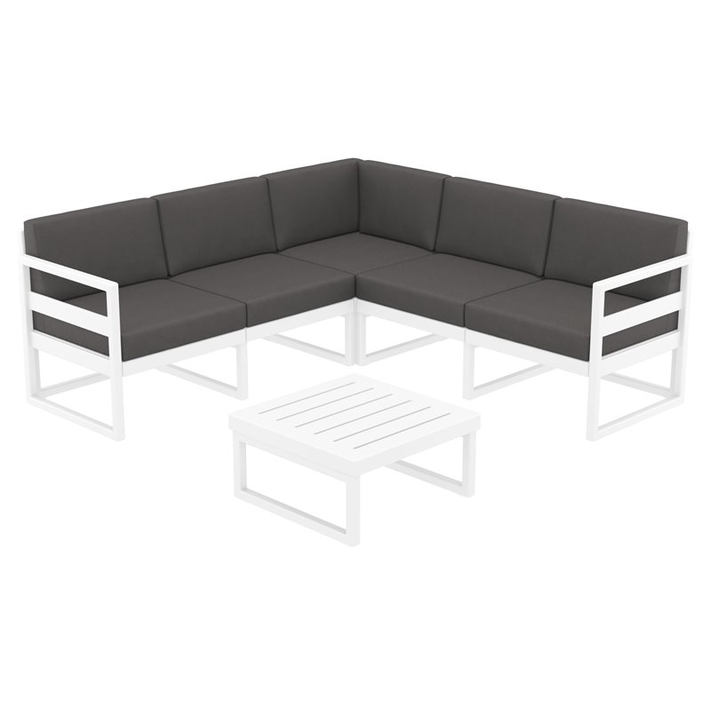 Mykonos Corner Sectional Lounge Set White with Acrylic Fabric Charcoal Cushions