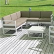 Mykonos Corner Sectional Lounge Set in White with Acrylic Fabric Taupe Cushions