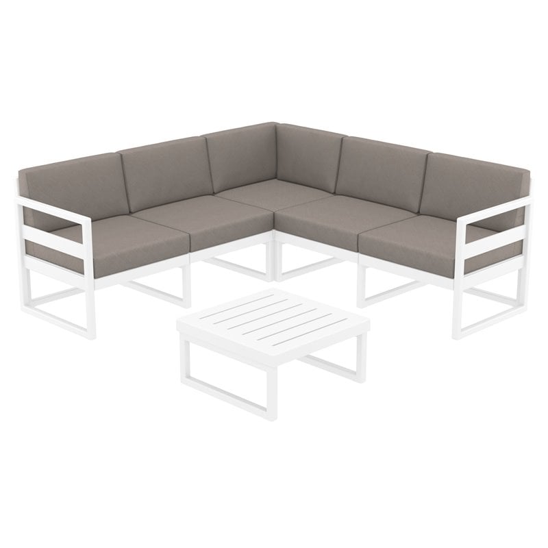 Mykonos Corner Sectional Lounge Set in White with Acrylic Fabric Taupe Cushions