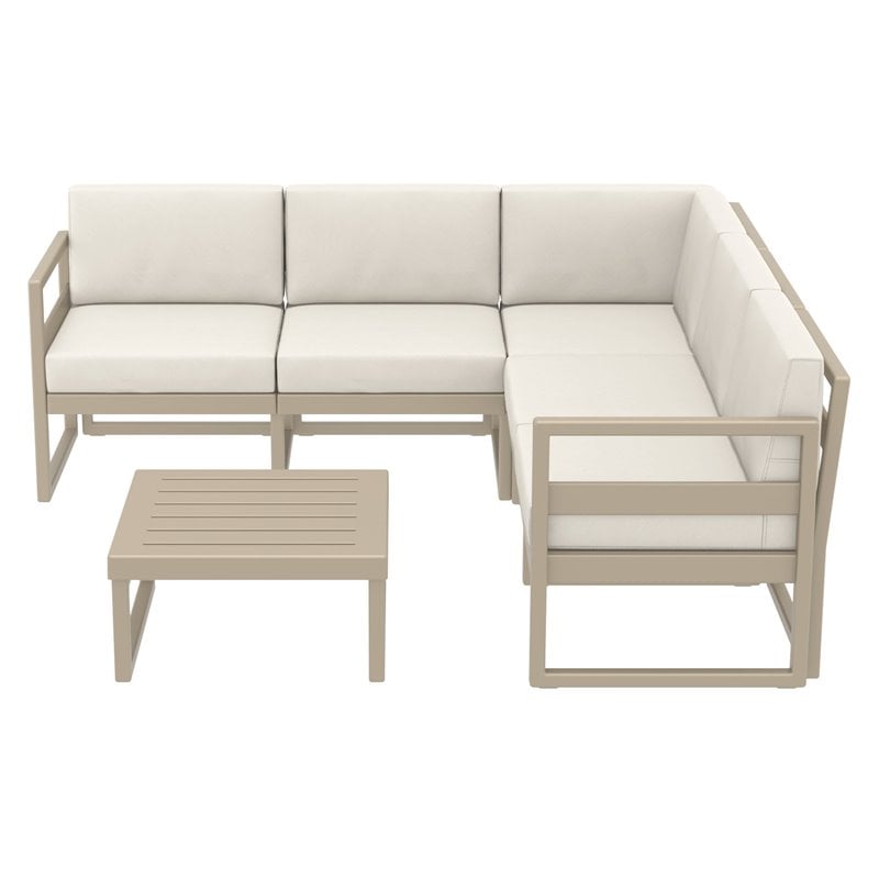 Mykonos Corner Sectional Lounge Set in Taupe with Fabric Natural Cushions