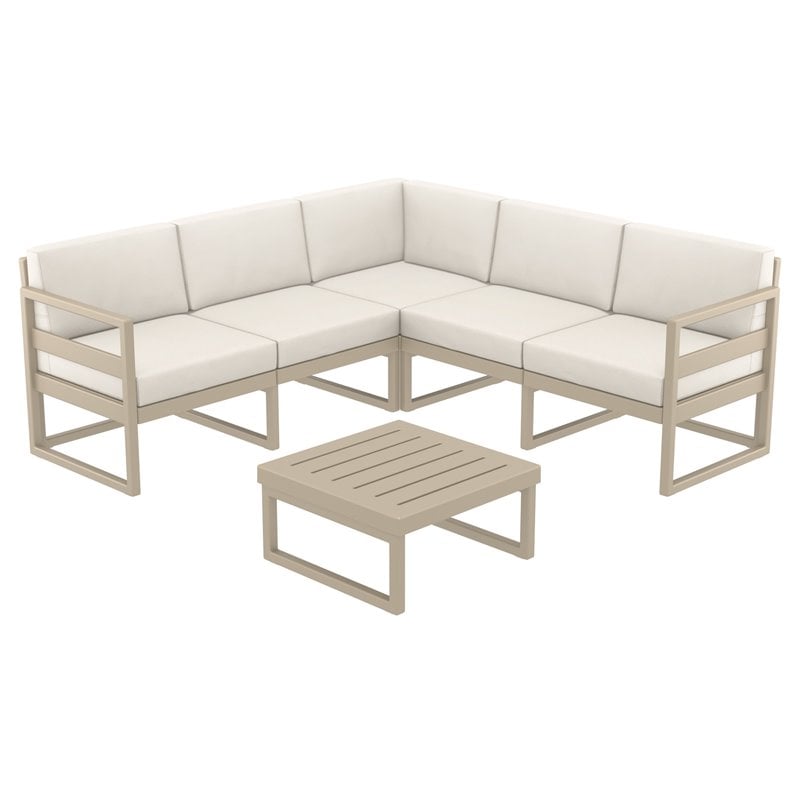 Mykonos Corner Sectional Lounge Set in Taupe with Fabric Natural Cushions