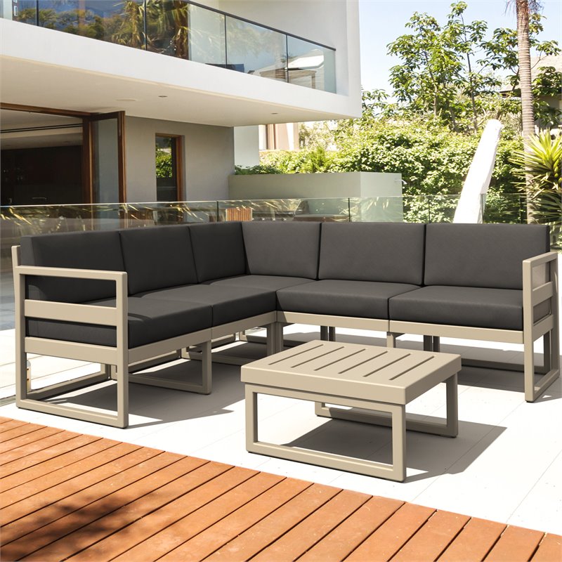 Mykonos Corner Sectional Lounge Set White with Acrylic Fabric Charcoal Cushions