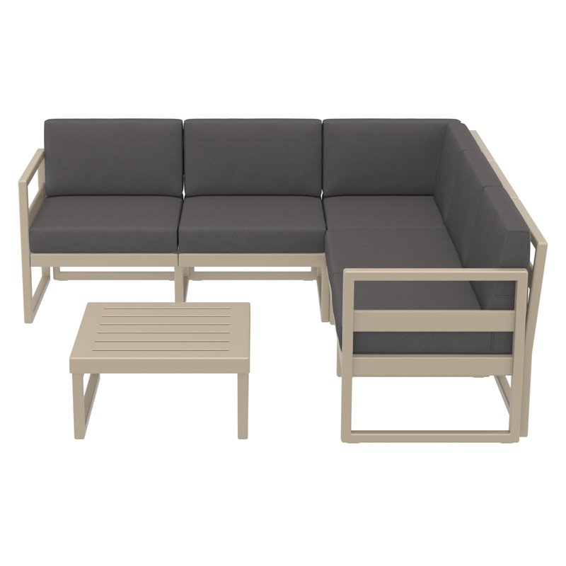 Mykonos Corner Sectional Lounge Set White with Acrylic Fabric Charcoal Cushions