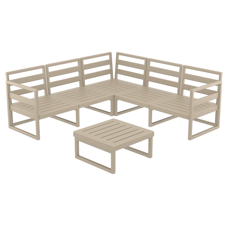 Mykonos Corner Sectional Lounge Set in Taupe with Acrylic Fabric Taupe Cushions