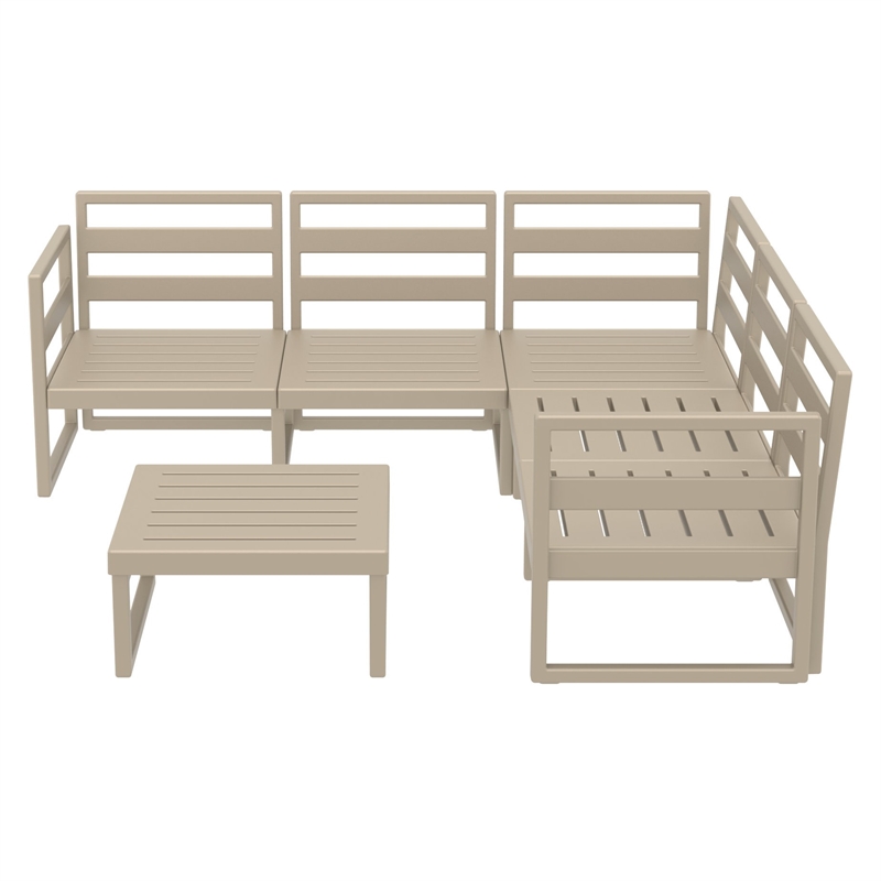 Mykonos Corner Sectional Lounge Set in Taupe with Acrylic Fabric Taupe Cushions