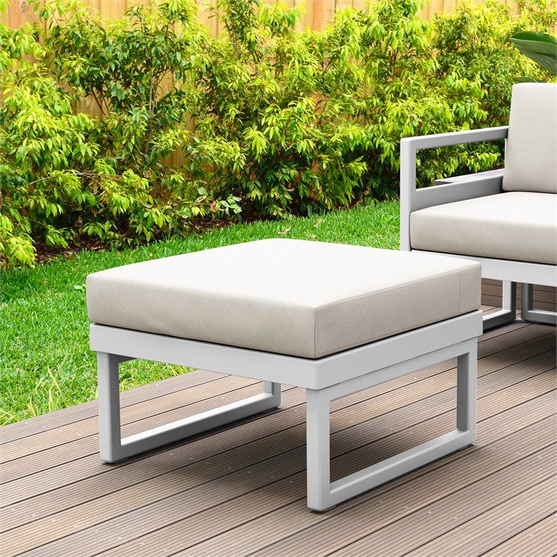 Compamia Mykonos Ottoman White with Acrylic Fabric Natural Cushion