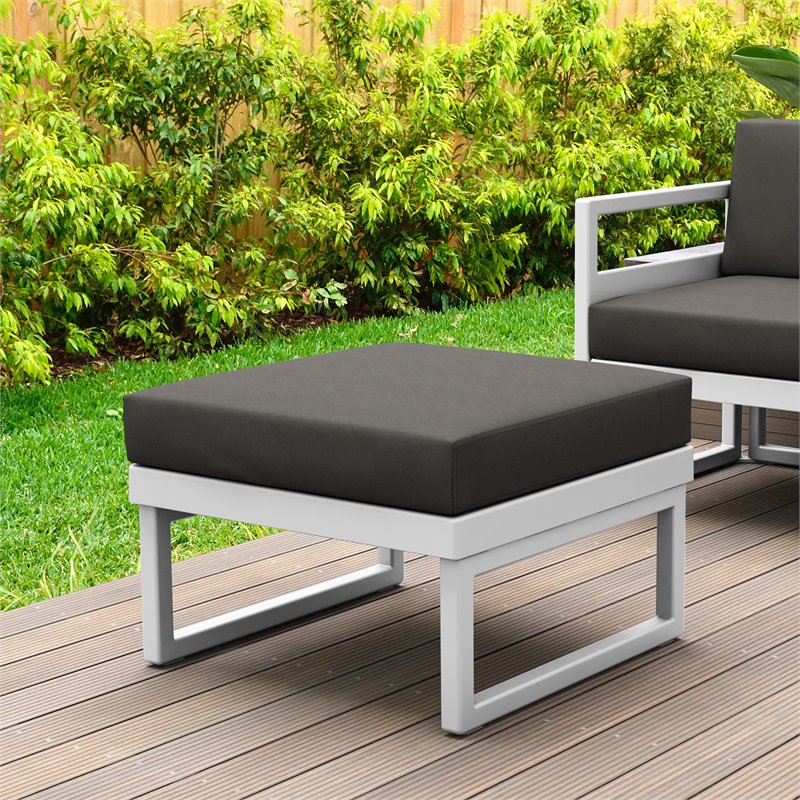 Compamia Mykonos Ottoman in White with Acrylic Fabric Charcoal Cushion
