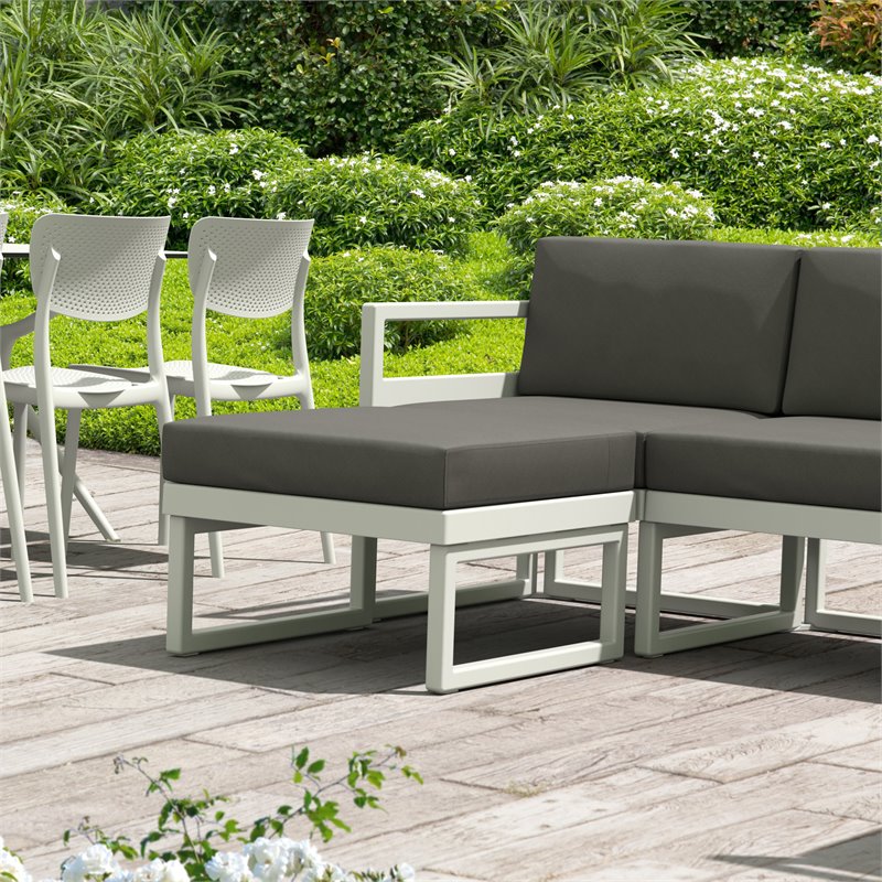 Compamia Mykonos Ottoman in White with Acrylic Fabric Charcoal Cushion