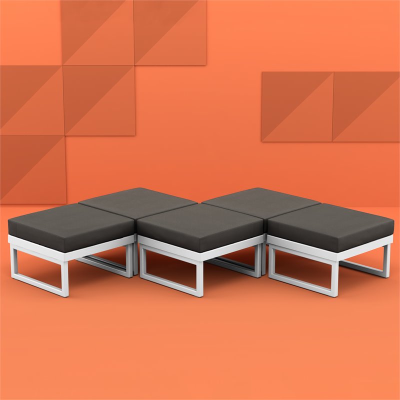 Compamia Mykonos Ottoman in White with Acrylic Fabric Charcoal Cushion