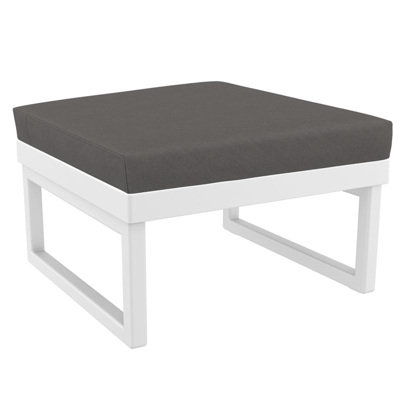 Compamia Mykonos Ottoman in White with Acrylic Fabric Charcoal Cushion