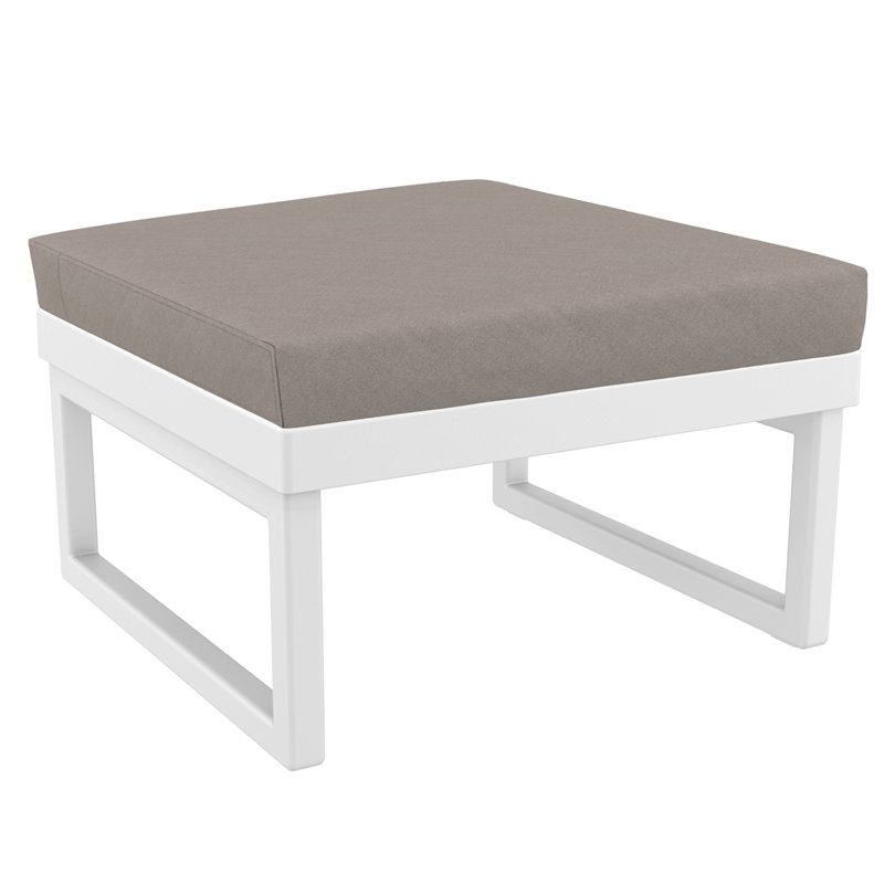 Compamia Mykonos Ottoman in White with Acrylic Fabric Taupe Cushion