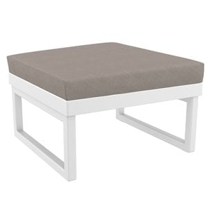 Compamia Mykonos Ottoman in White with Acrylic Fabric Taupe Cushion