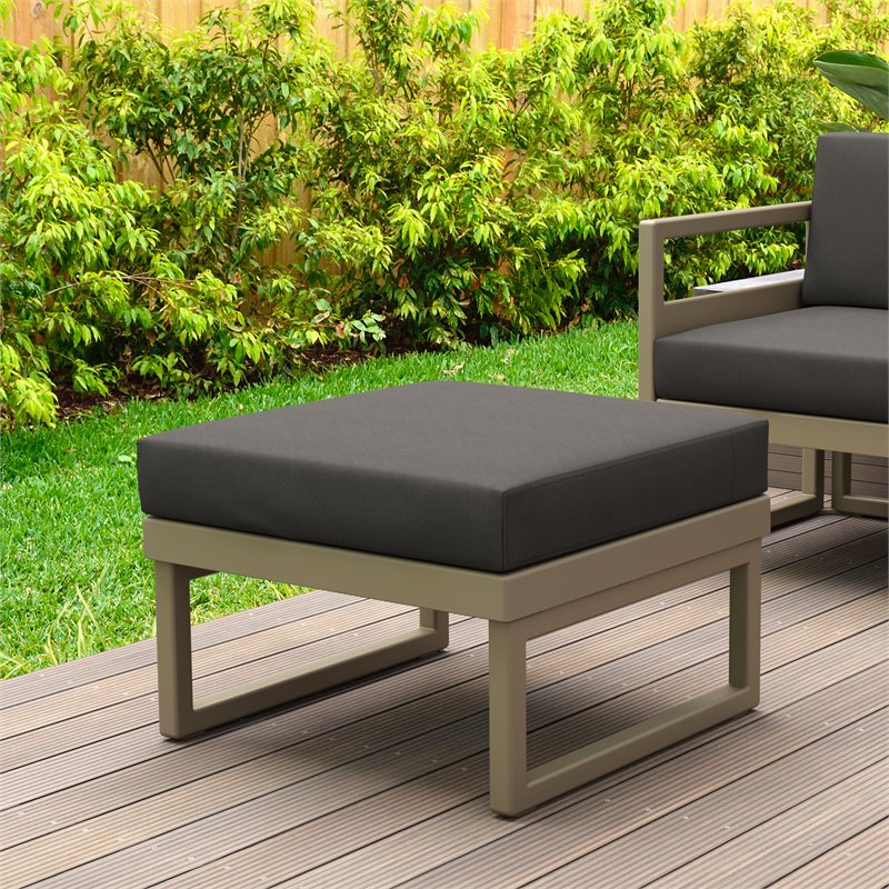 Compamia Mykonos Ottoman in Taupe with Acrylic Fabric Charcoal Cushion
