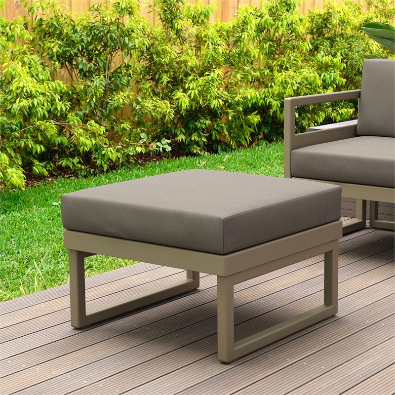 Compamia Mykonos Ottoman in Taupe with Acrylic Fabric Taupe Cushion
