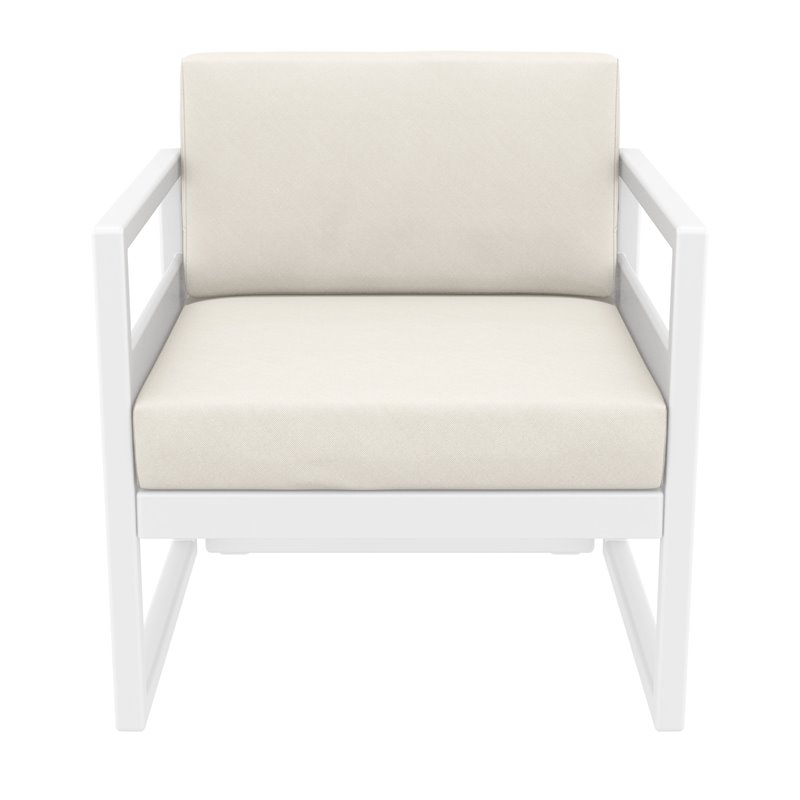 Mykonos Patio Club Chair in White Finish with Acrylic Fabric Natural Cushions