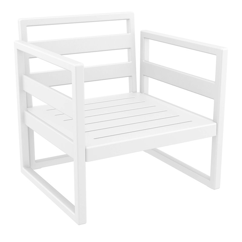 Mykonos Patio Club Chair in White Finish with Acrylic Fabric Natural Cushions
