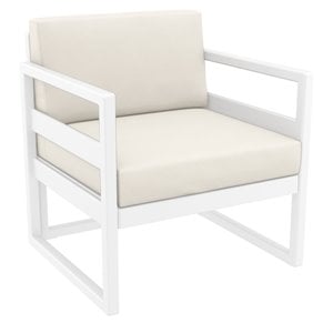 Mykonos Patio Club Chair in White Finish with Acrylic Fabric Natural Cushions
