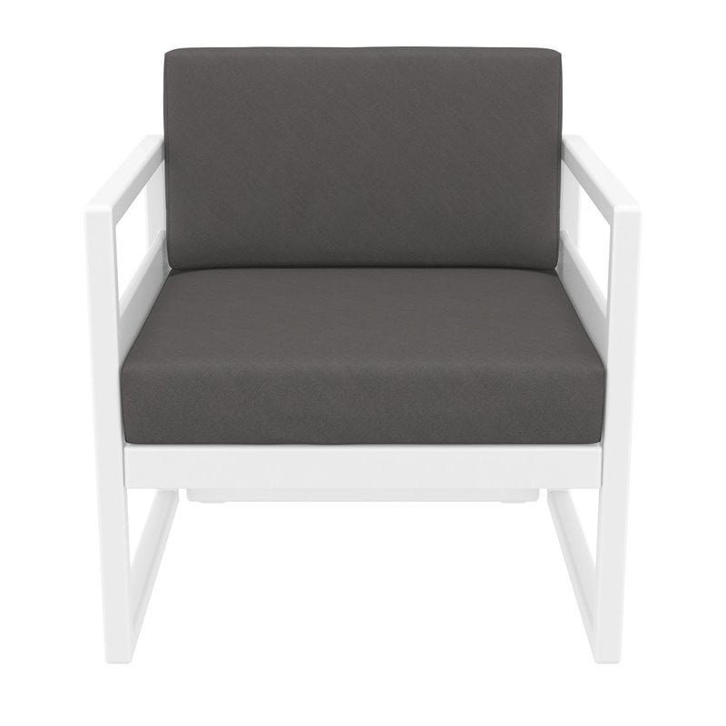 Mykonos Patio Club Chair in White Finish with Acrylic Fabric Charcoal Cushions