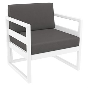 Mykonos Patio Club Chair in White Finish with Acrylic Fabric Charcoal Cushions