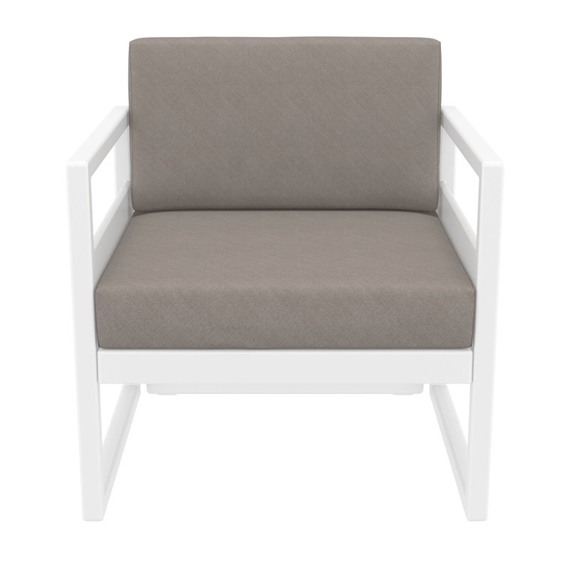 Mykonos Patio Club Chair in White with Acrylic Fabric Taupe Cushions