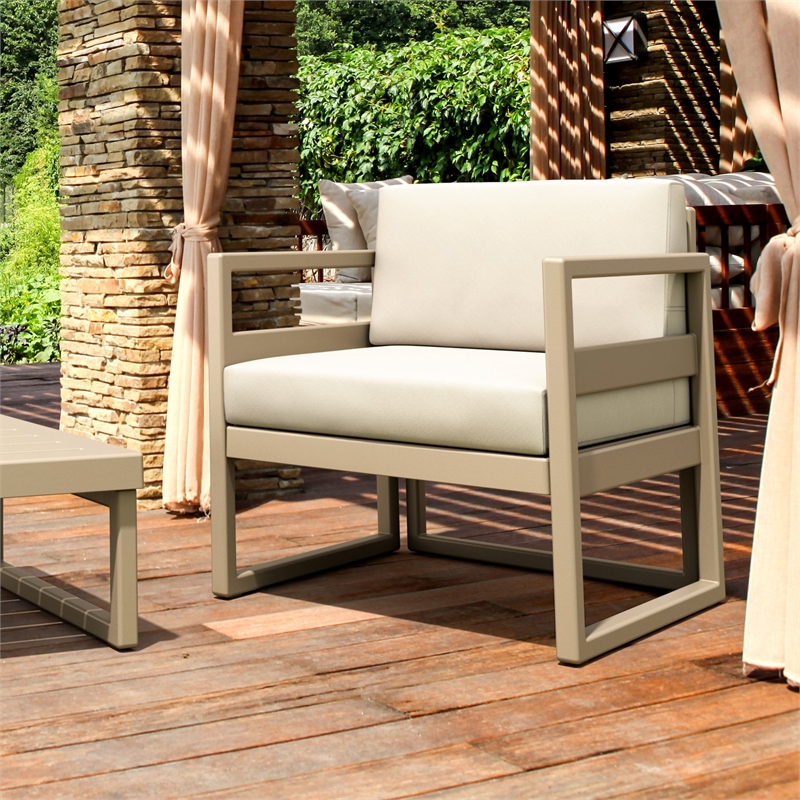 Mykonos 3 Piece Club Patio Set - Taupe Frame with Acrylic Fabric Natural Cushion