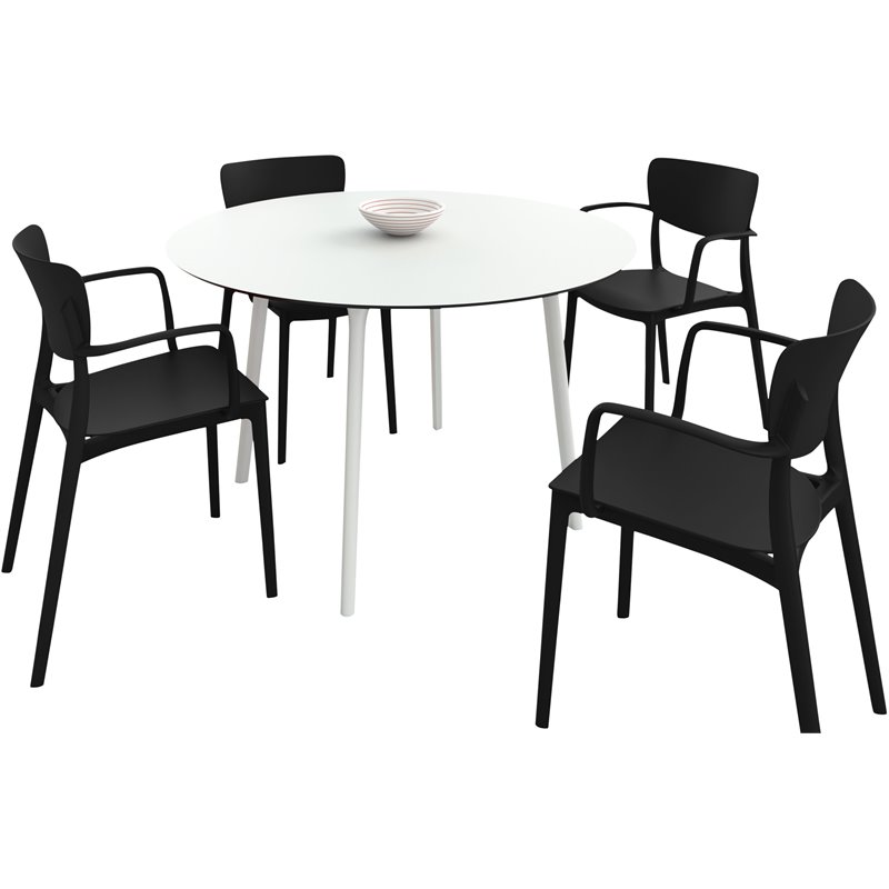 Compamia Lisa Round Dining Set with 47 inch White Table and Black Armcairs