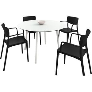 compamia lisa round dining set with 47 inch white table and black armcairs