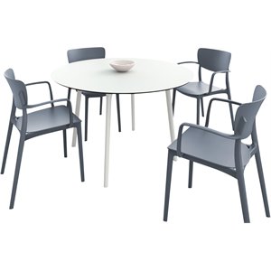 compamia lisa round dining set with 47 inch white table and dark gray armcairs