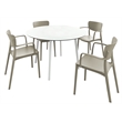Lisa Round Dining Set with 47 inch White Table and Taupe Armcairs