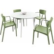 Lisa Round Dining Set with 47 inch White Table and Olive Green Armcairs
