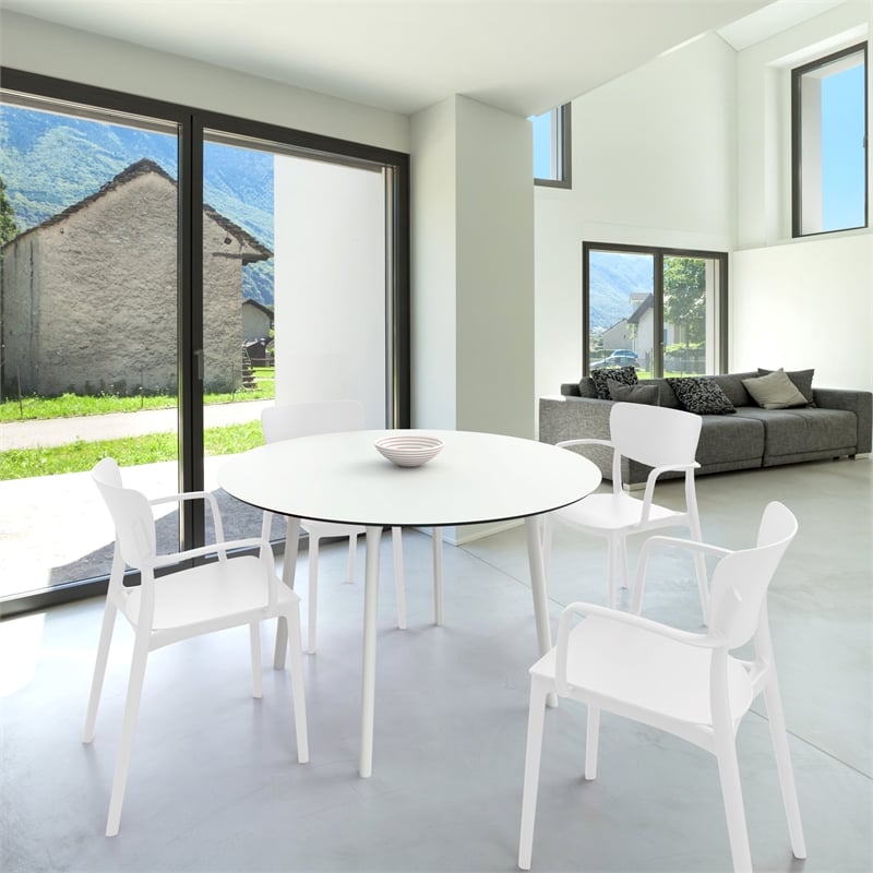 Compamia Lisa 5 Piece Contemporary Resin Round Dining Set in White