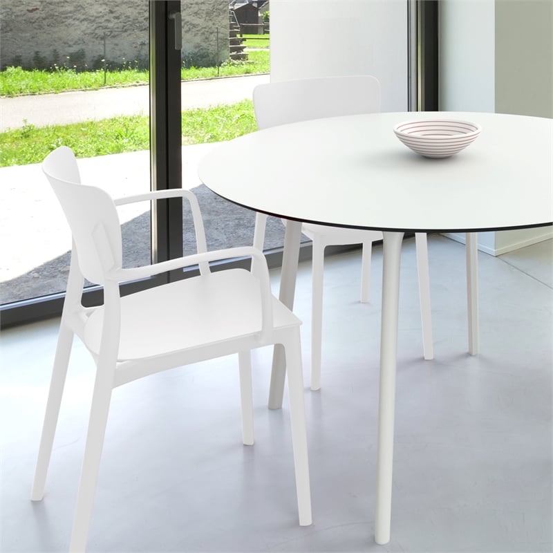 Compamia Lisa 5 Piece Contemporary Resin Round Dining Set in White