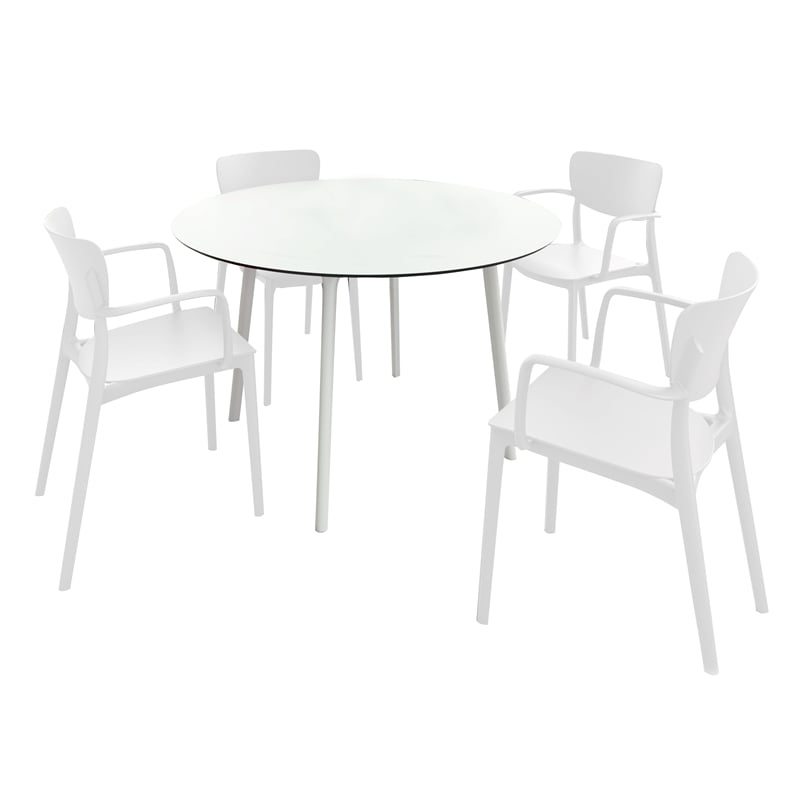 Compamia Lisa 5 Piece Contemporary Resin Round Dining Set in White