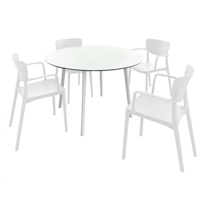 compamia lisa 5 piece contemporary resin round dining set in white