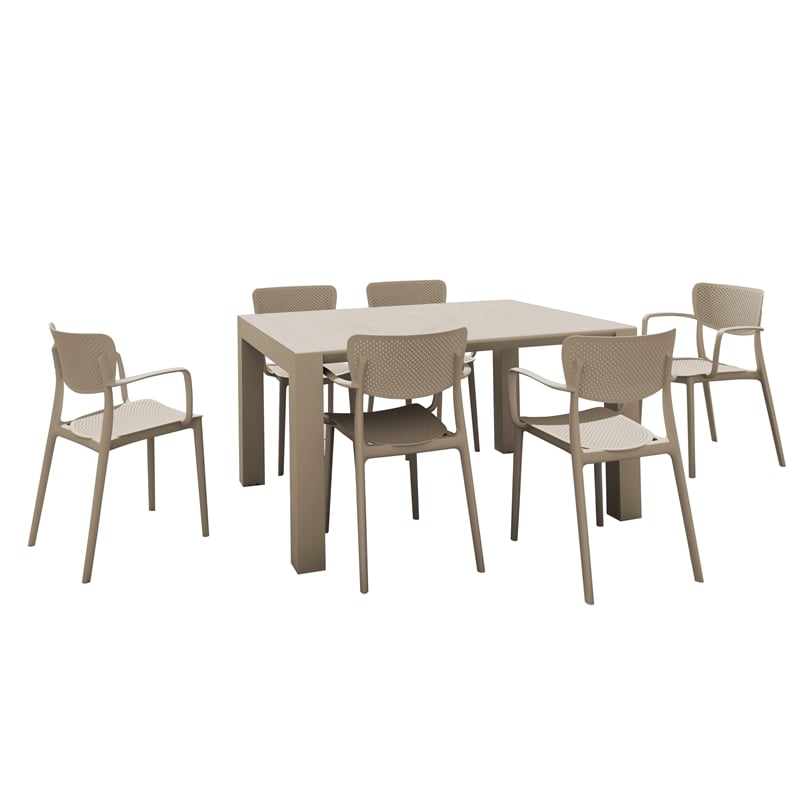Loft Outdoor Dining Set with 6 Arm Chairs and 55 inch Extension Table Taupe