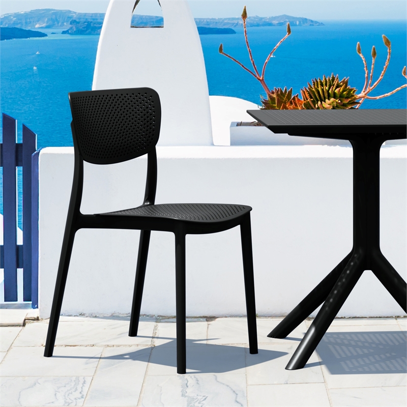 Compamia Lucy 3 Piece Outdoor Bistro Set with 24 inch Square Table Top Black