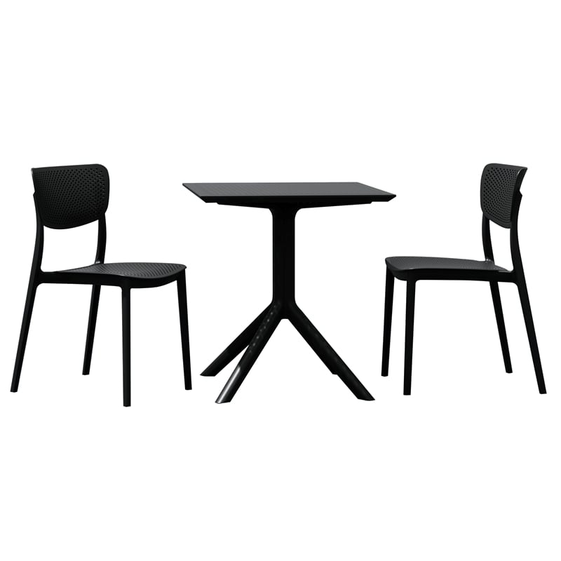 Compamia Lucy 3 Piece Outdoor Bistro Set with 24 inch Square Table Top Black