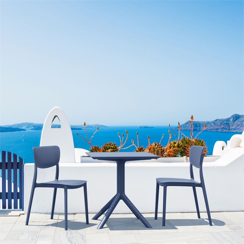 Compamia Lucy 3 Piece Outdoor Bistro Set with 24 inch Square Table Top Dark Gray