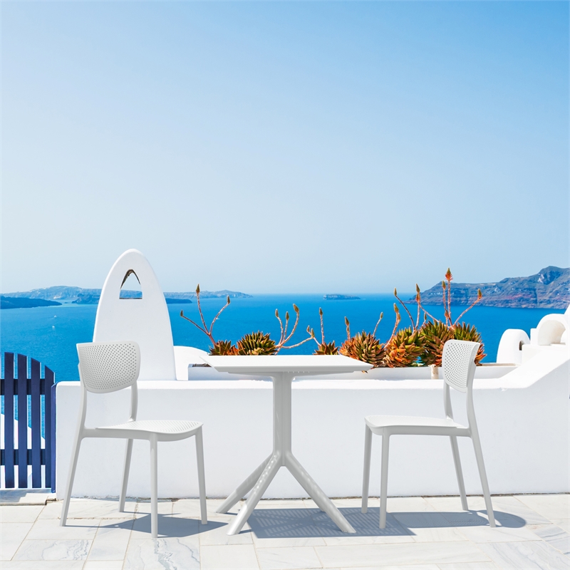 Compamia Lucy 3 Piece Outdoor Bistro Set with 24 inch Square Table Top White