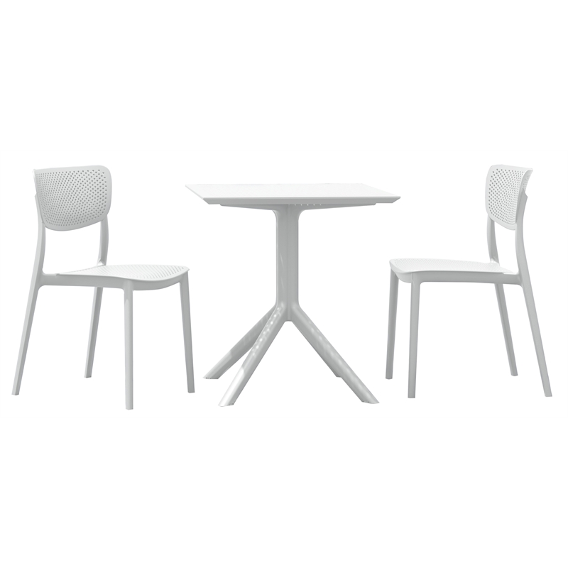 Compamia Lucy 3 Piece Outdoor Bistro Set with 24 inch Square Table Top White